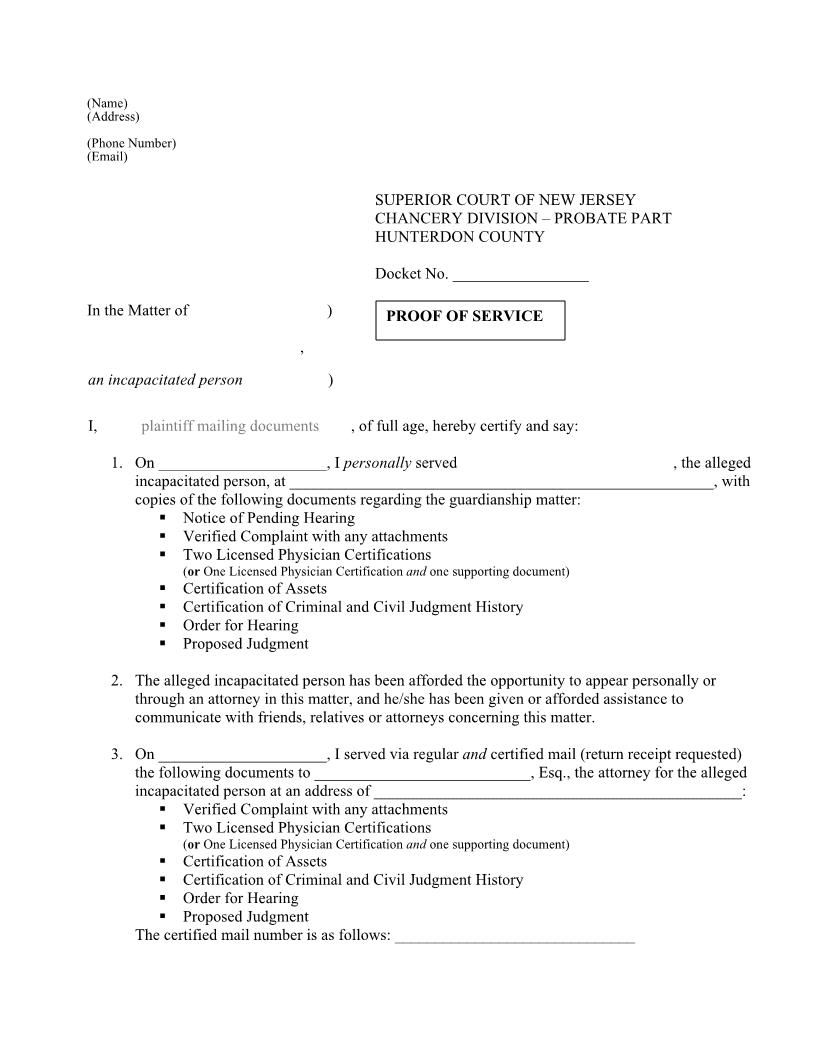 Proof Of Service | Pdf Fpdf Docx | New Jersey