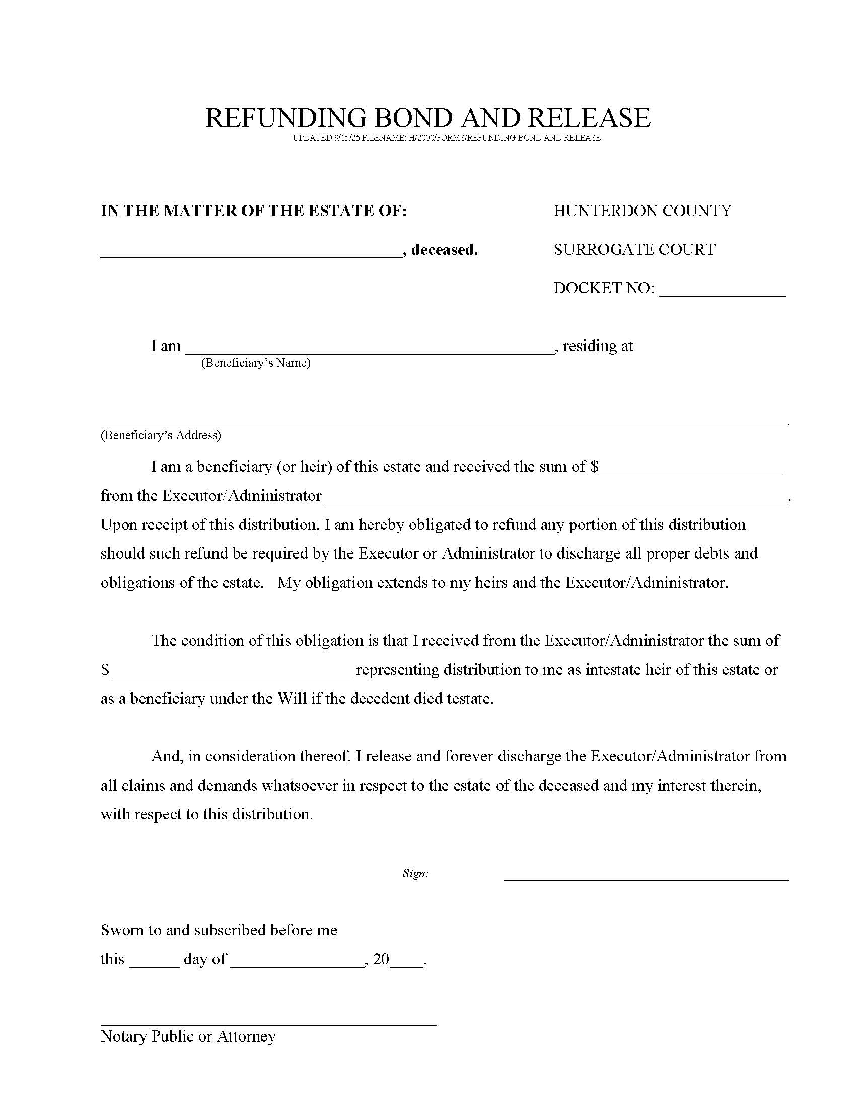 Refunding Bond And Release | Pdf Fpdf Docx | New Jersey