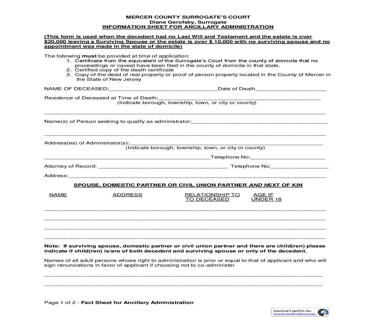 Information Sheet For Ancillary Administration | Pdf Fpdf Doc Docx | New Jersey