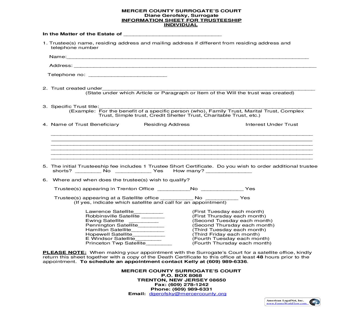 Information Sheet Trusteeship-Individual | Pdf Fpdf Doc Docx | New Jersey
