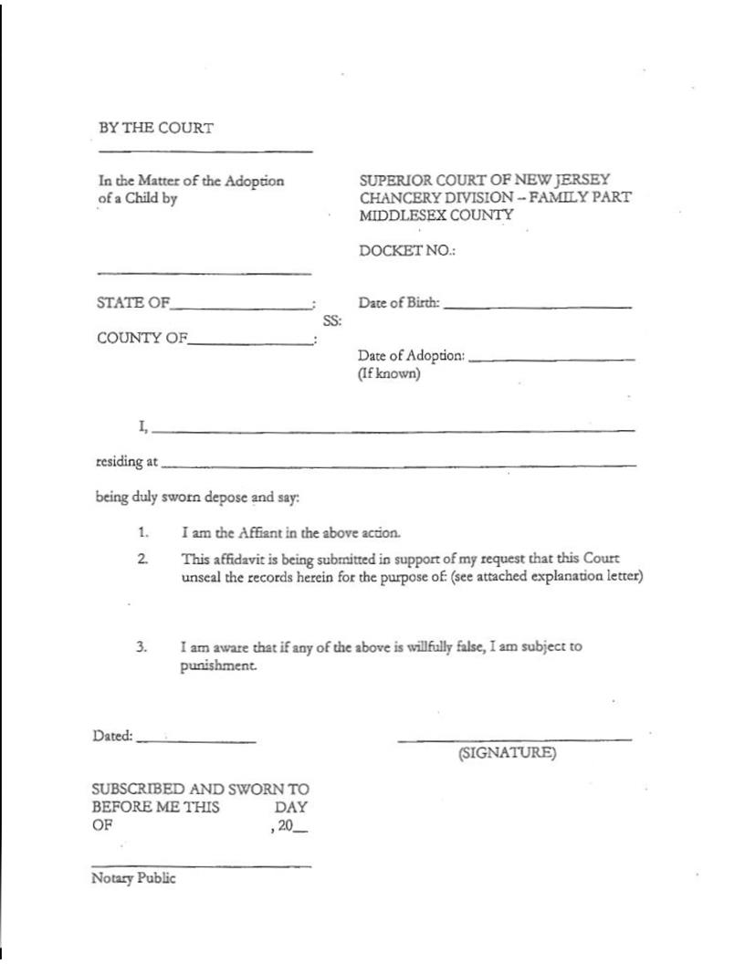 Affidavit (To Unseal Adoption Records) | Pdf Fpdf Docx | New Jersey