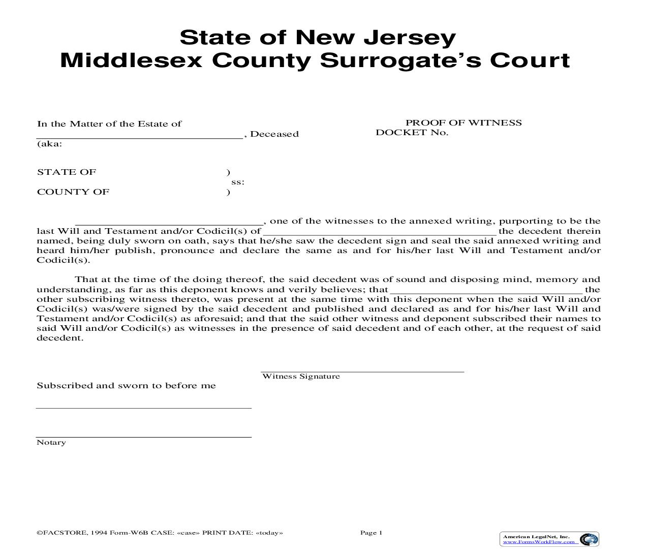 Proof Of Witness {W6b} | Pdf Fpdf Doc Docx | New Jersey