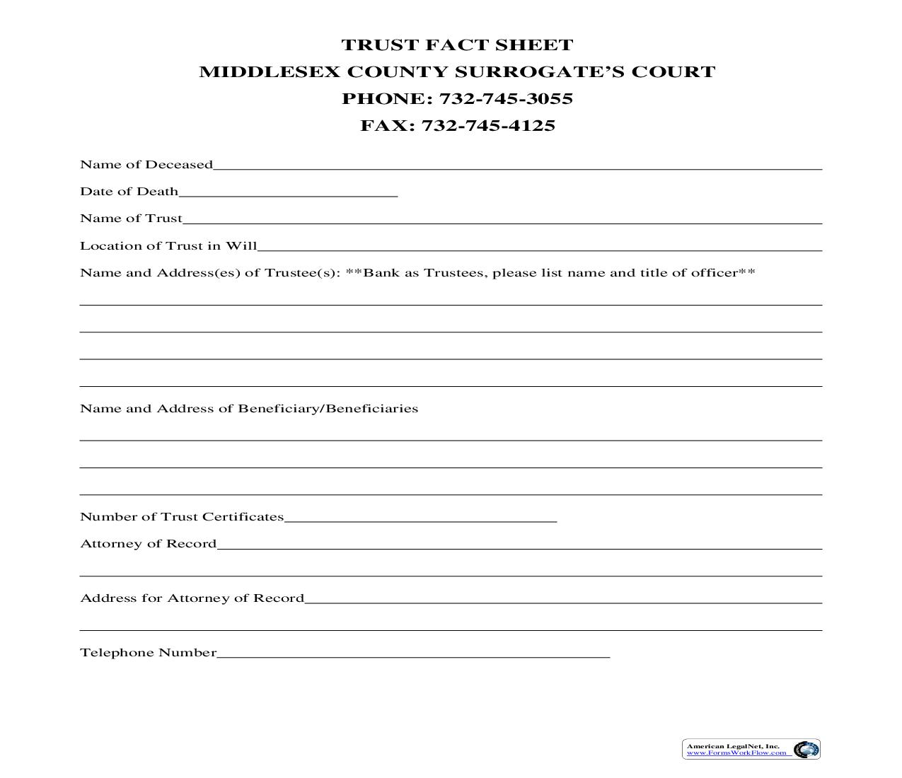 Trust Fact Sheet | Pdf Fpdf Doc Docx | New Jersey