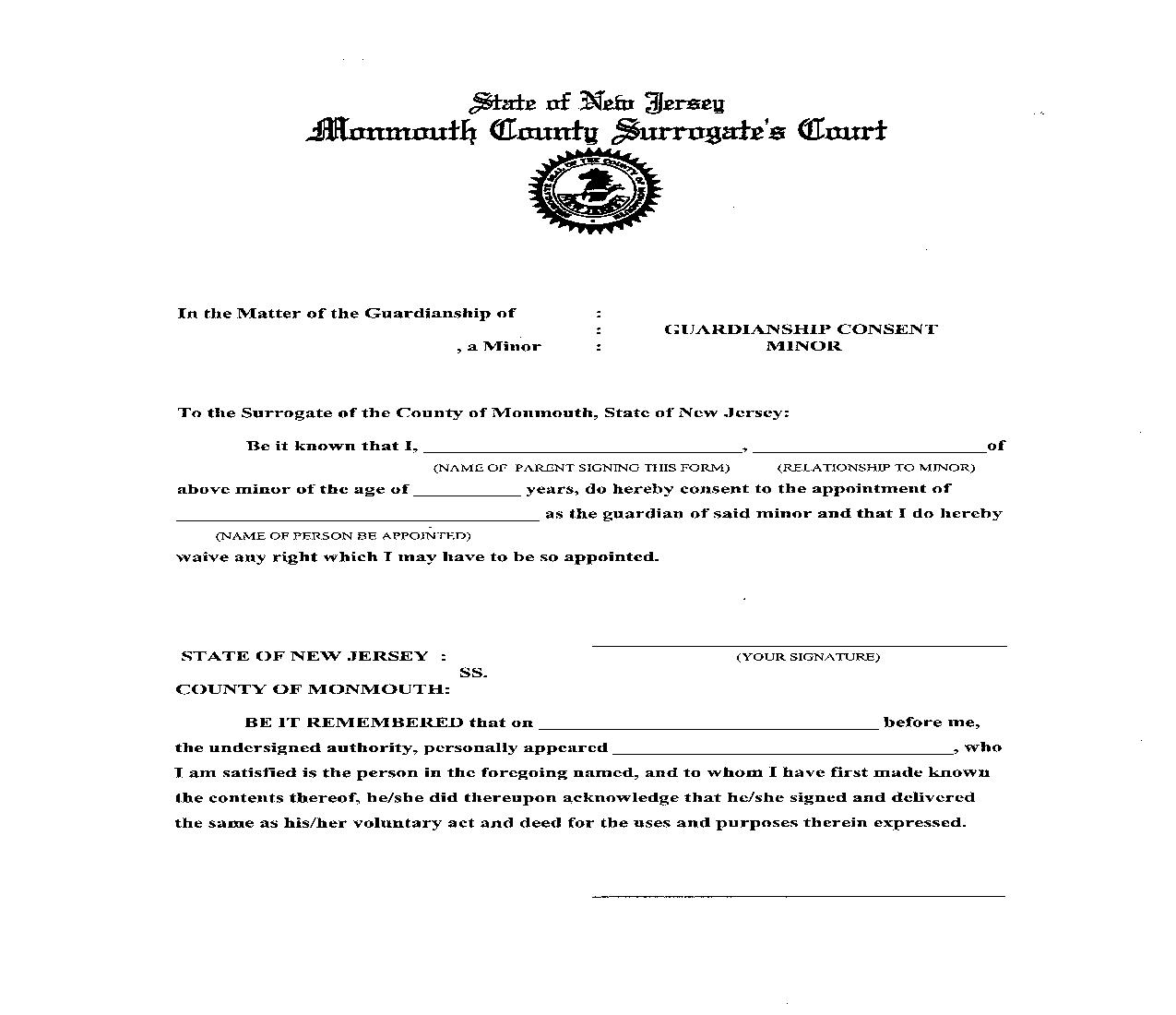Guardian Consent Minor | Pdf Fpdf Doc Docx | New Jersey