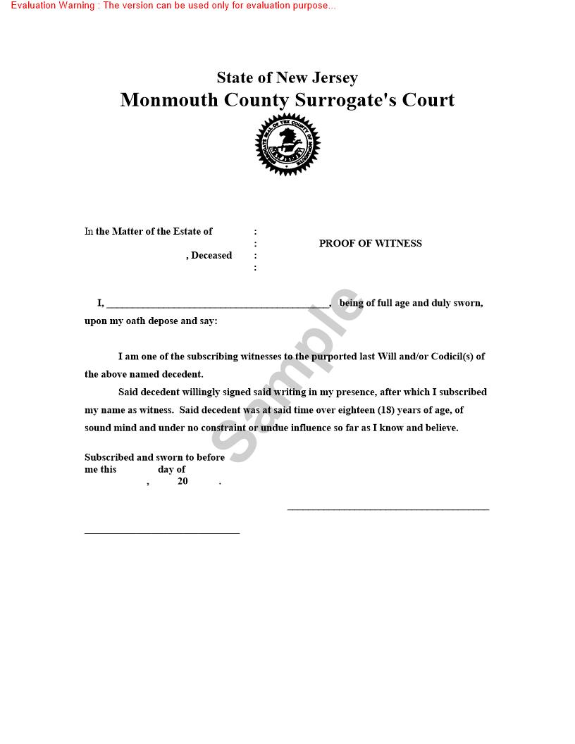 Proof Of Witness | Pdf Fpdf Doc Docx | New Jersey