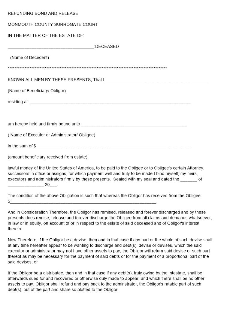 Refunding Bond And Release | Pdf Fpdf Doc Docx | New Jersey