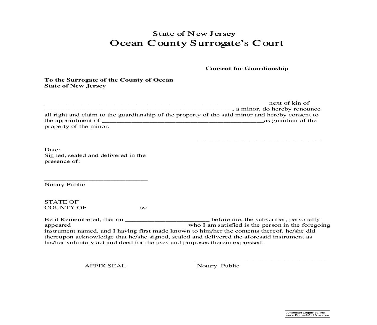 Consent For Guardianship | Pdf Fpdf Doc Docx | New Jersey