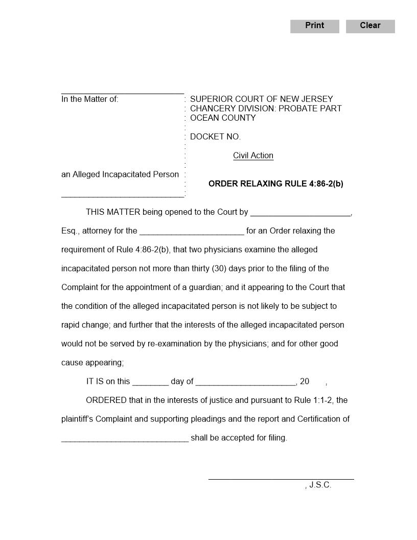 Order Relaxing Rule 4-86-2(b) | Pdf Fpdf Docx | New Jersey