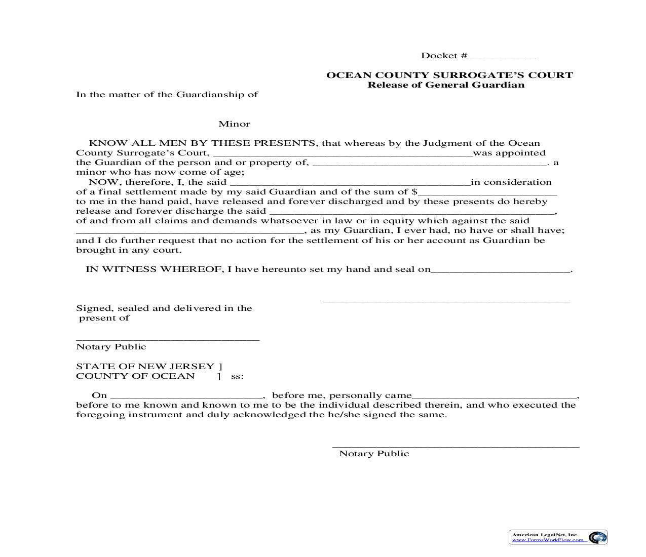 Release Of General Guardian | Pdf Fpdf Doc Docx | New Jersey