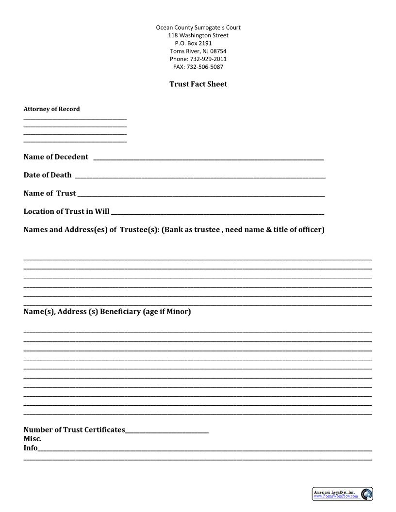 Trust Fact Sheet | Pdf Fpdf Docx | New Jersey