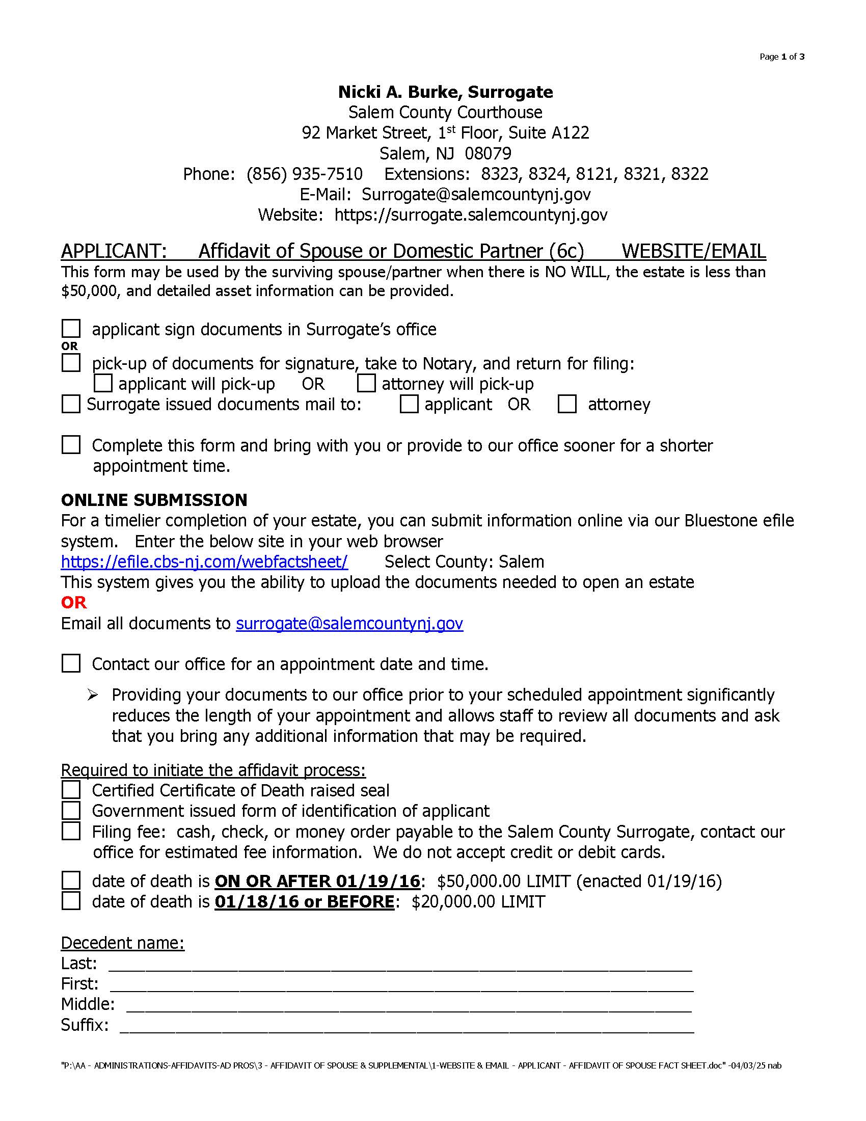 Applicant - Affidavit Of Spouse Or Domestic Partner (6c) | Pdf Fpdf Doc Docx | New Jersey