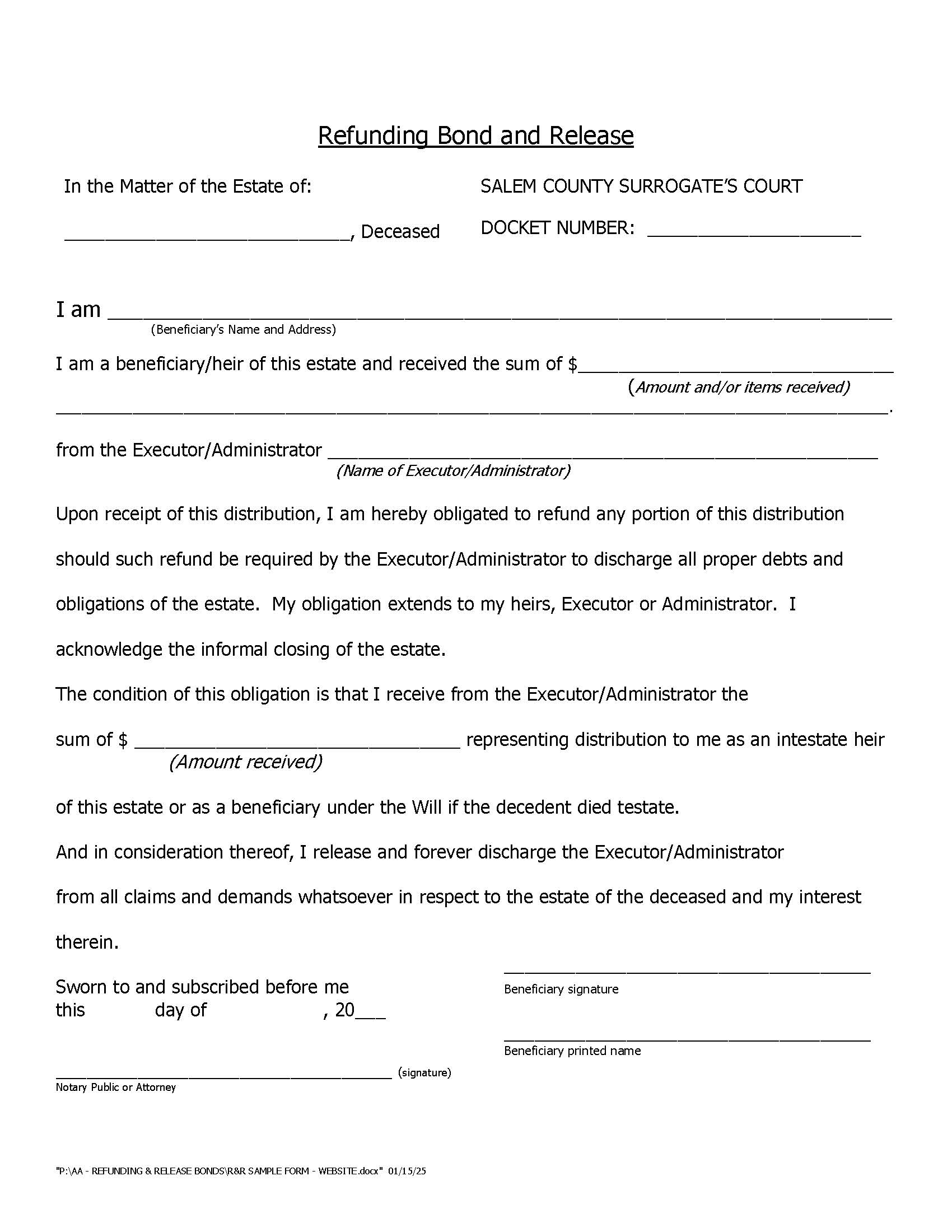 Refunding Bond And Release With Instructions | Pdf Fpdf Doc Docx | New Jersey