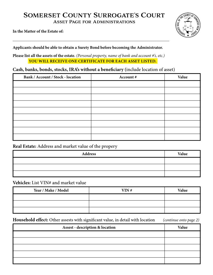 Asset Page For Administrations | Pdf Fpdf Docx | New Jersey