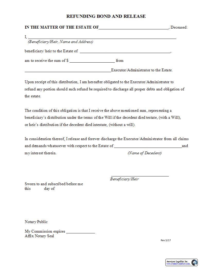 Refunding Bond And Release | Pdf Fpdf Docx | New Jersey