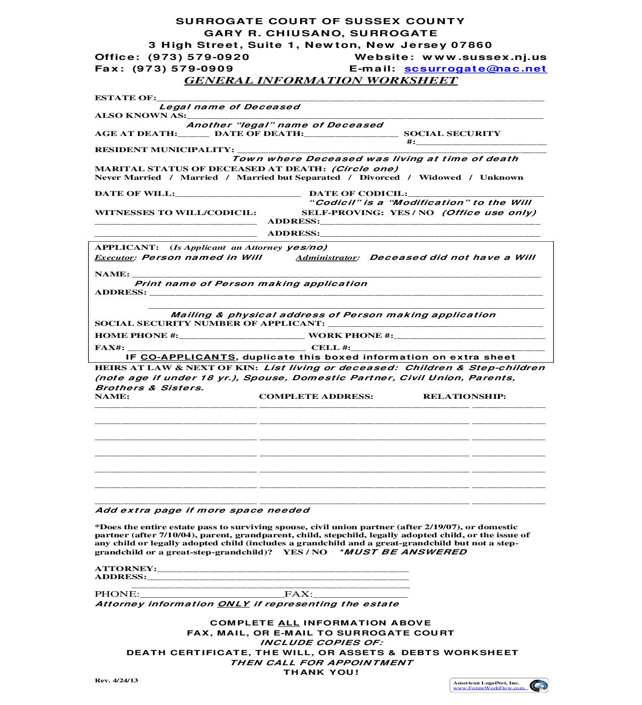 Surrogate Worksheet | Pdf Fpdf Doc Docx | New Jersey