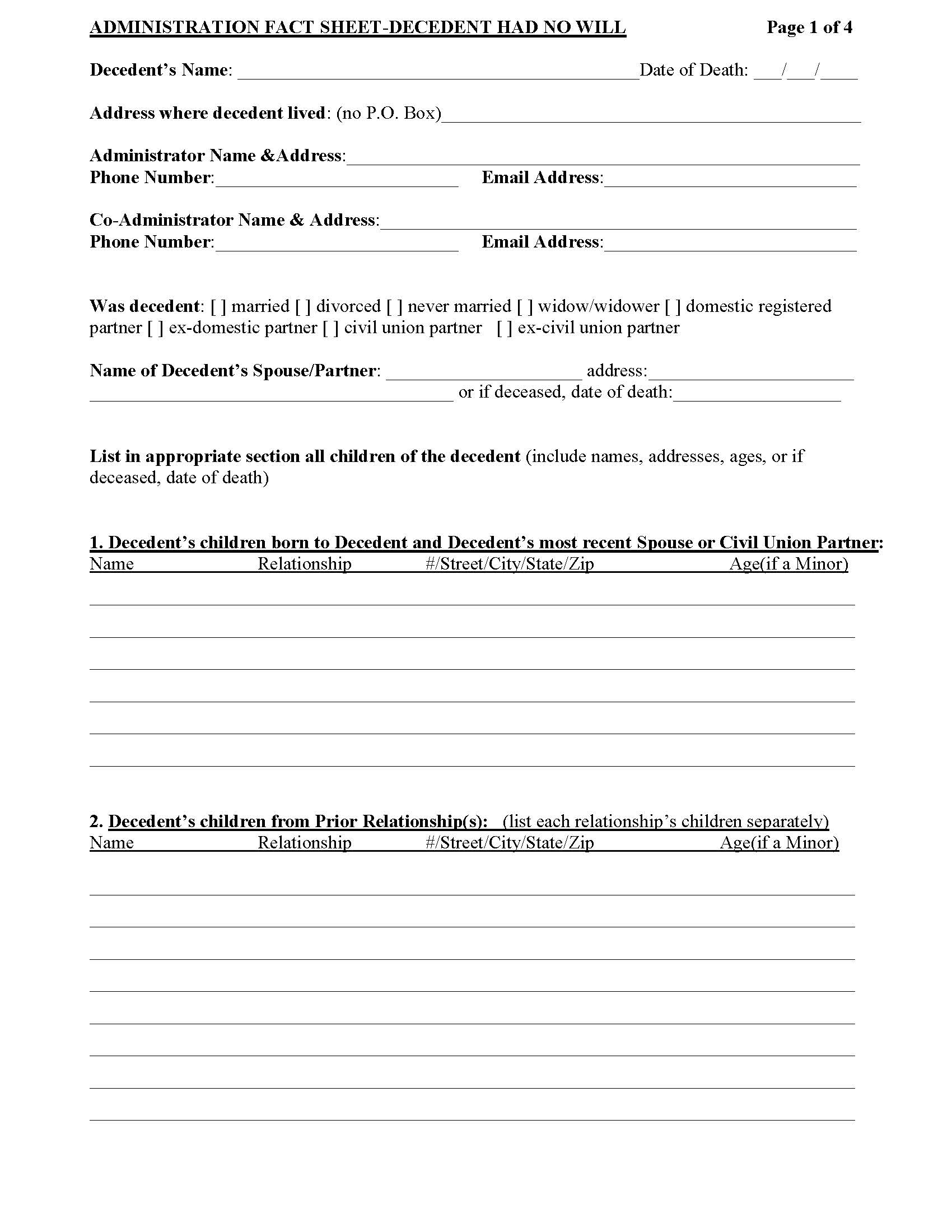 Administration Fact Sheet - Decedent Had No Will | Pdf Fpdf Docx | New Jersey