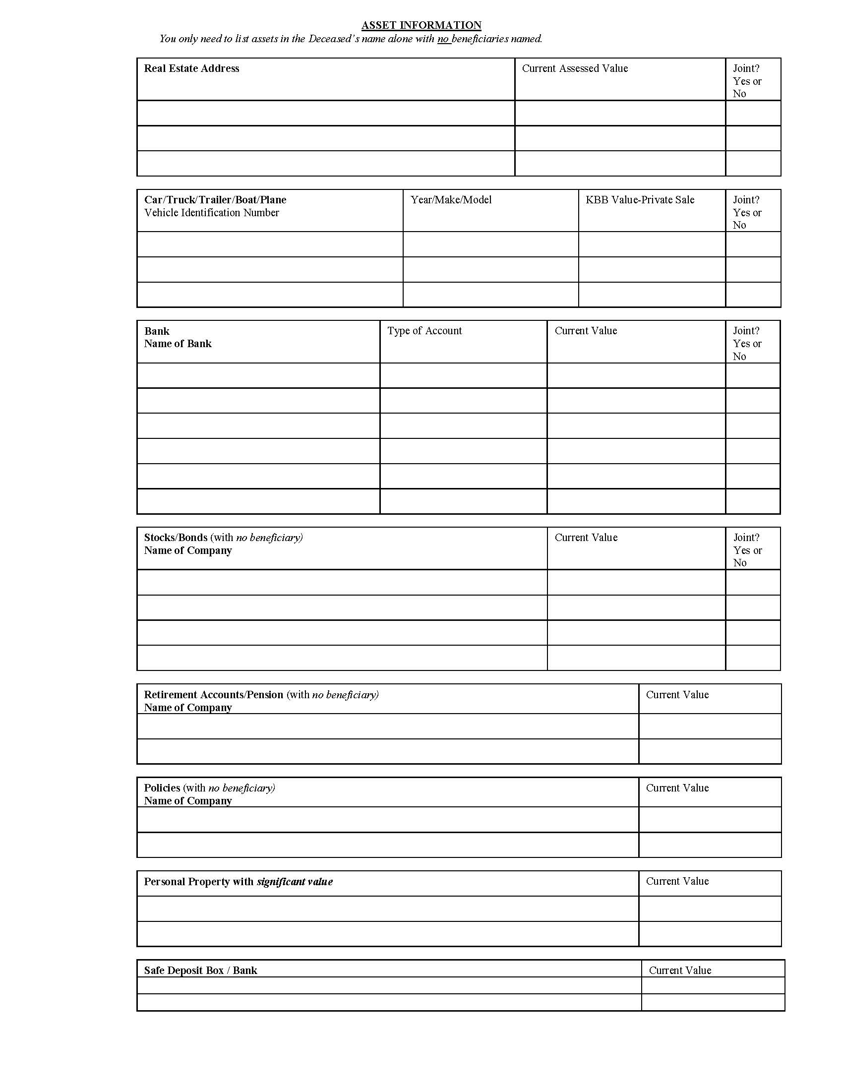 Asset Information Sheet | Pdf Fpdf Docx | New Jersey