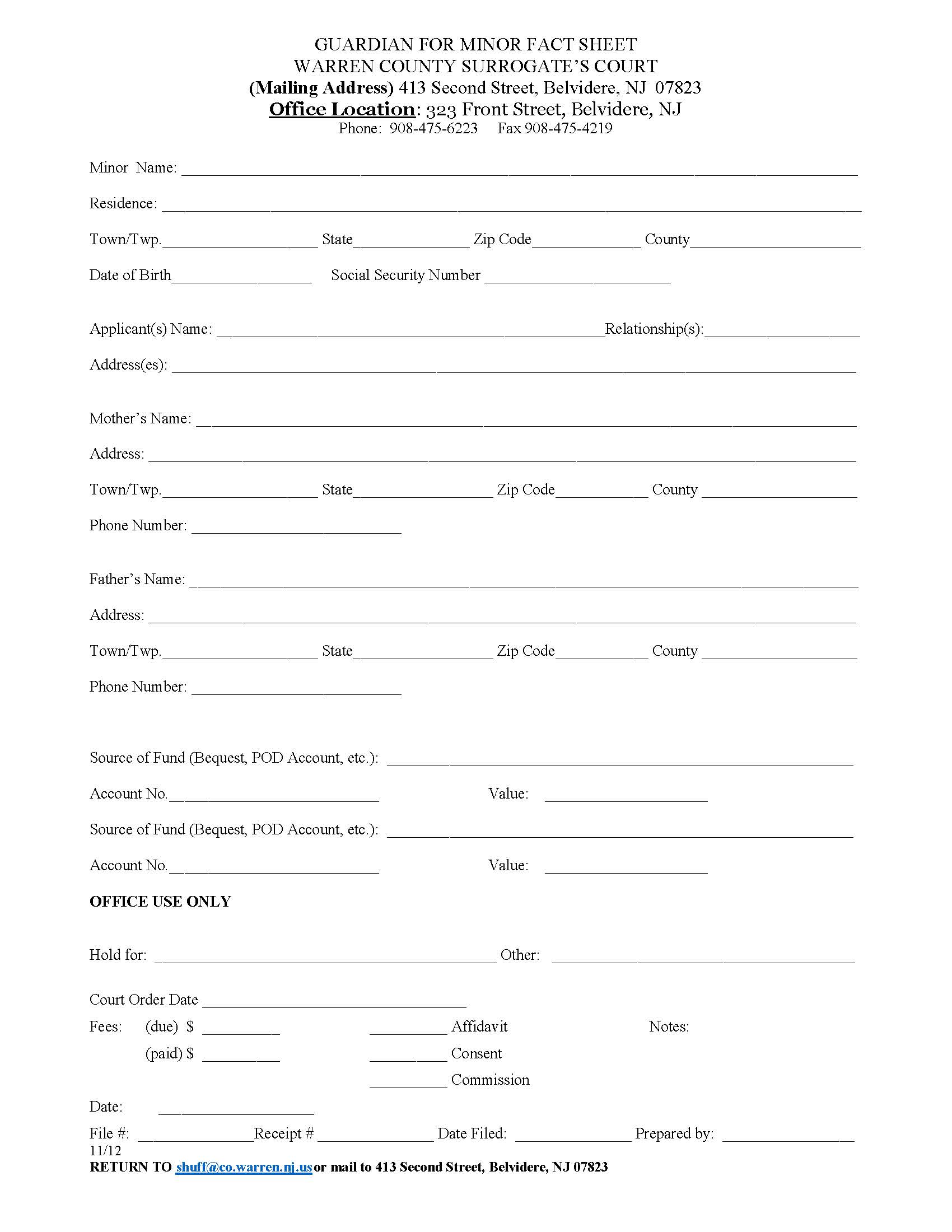 Guardian For Minor Fact Sheet | Pdf Fpdf Docx | New Jersey