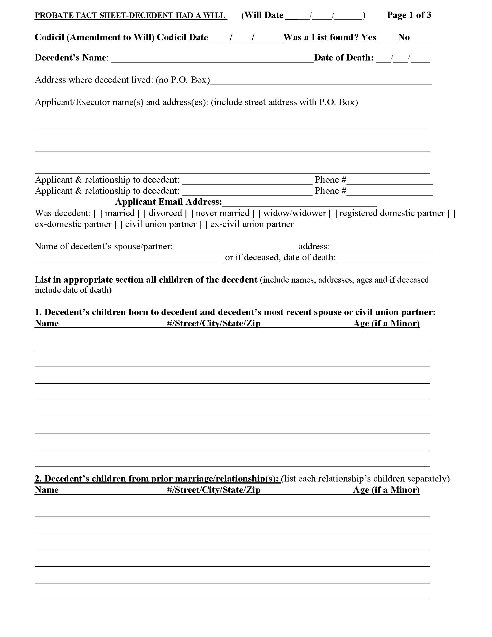 Probate Fact Sheet - Decedent Had A Will | Pdf Fpdf Docx | New Jersey
