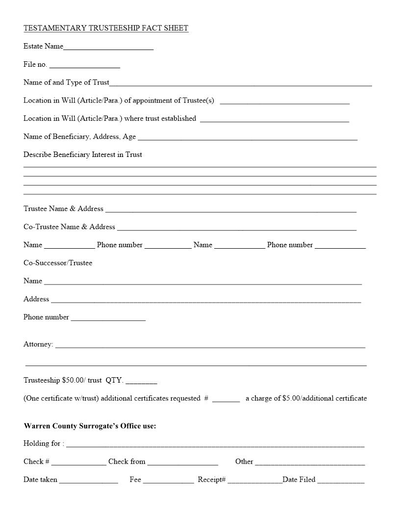 Testamentary Trust Fact Sheet | Pdf Fpdf Docx | New Jersey