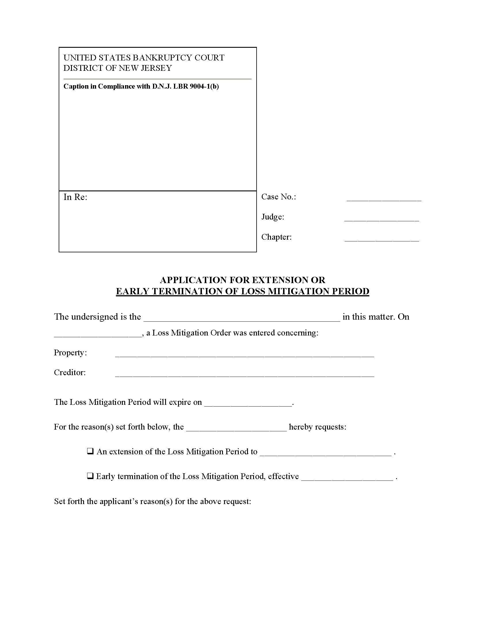 Application For Extension Or Early Termination Of Loss Mitigation Period {NJB AE-TLM} | Pdf Fpdf Doc Docx | New Jersey