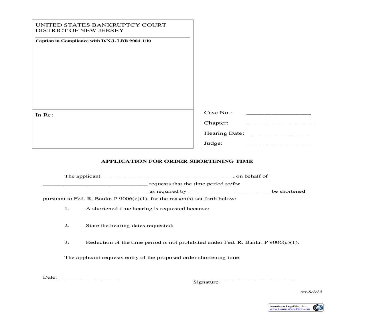 Application For Order Shortening Time | Pdf Fpdf Doc Docx | New Jersey