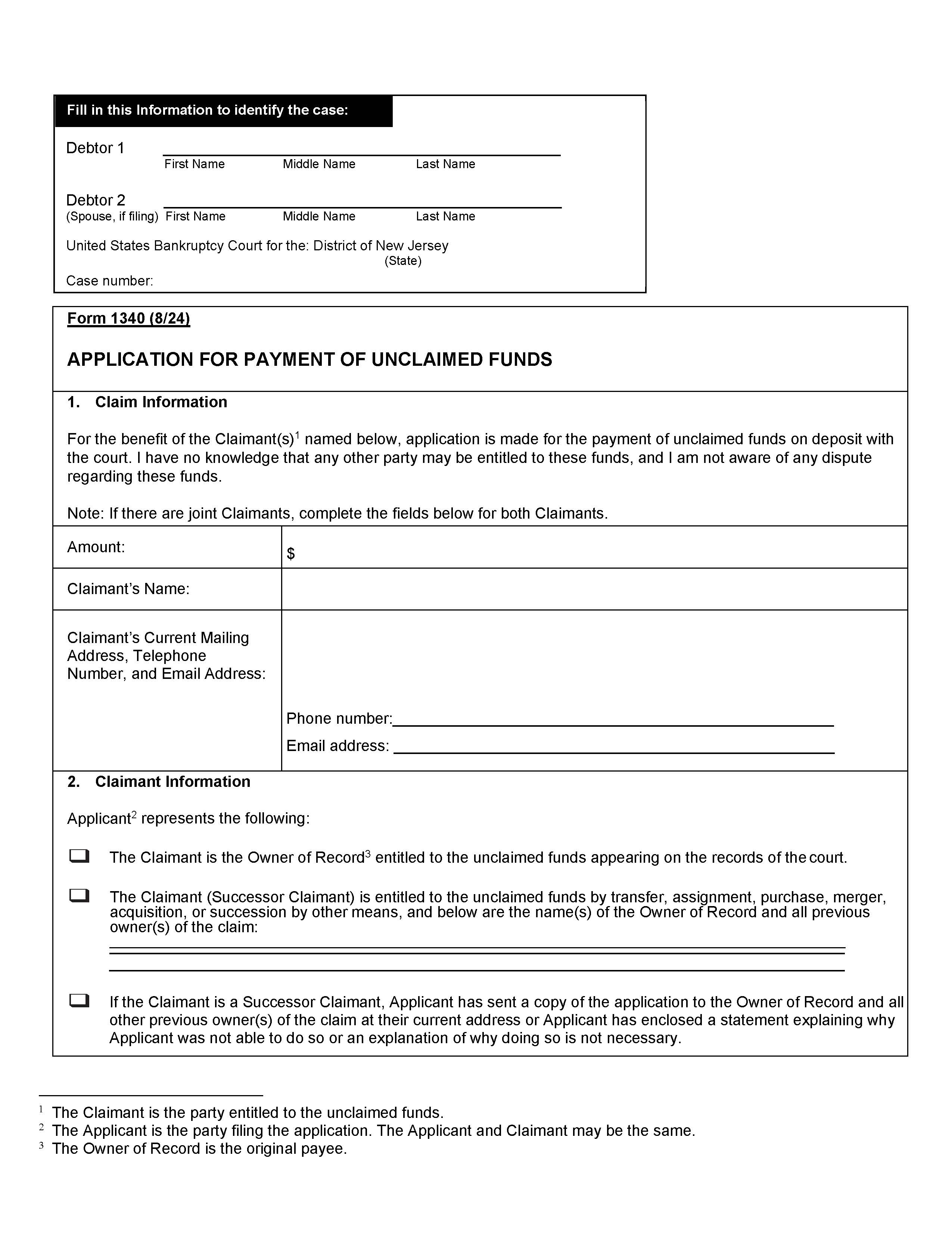 Application For Payment Of Unclaimed Funds {NJB 1340} | Pdf Fpdf Doc Docx | New Jersey