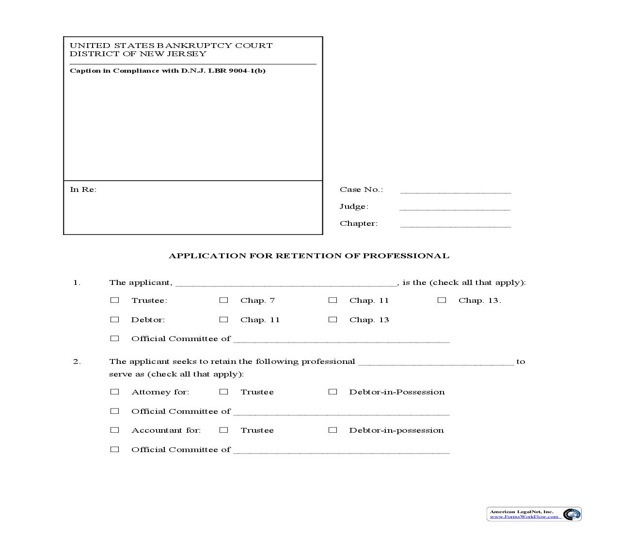 Application For Retention Of Professional | Pdf Fpdf Doc Docx | New Jersey