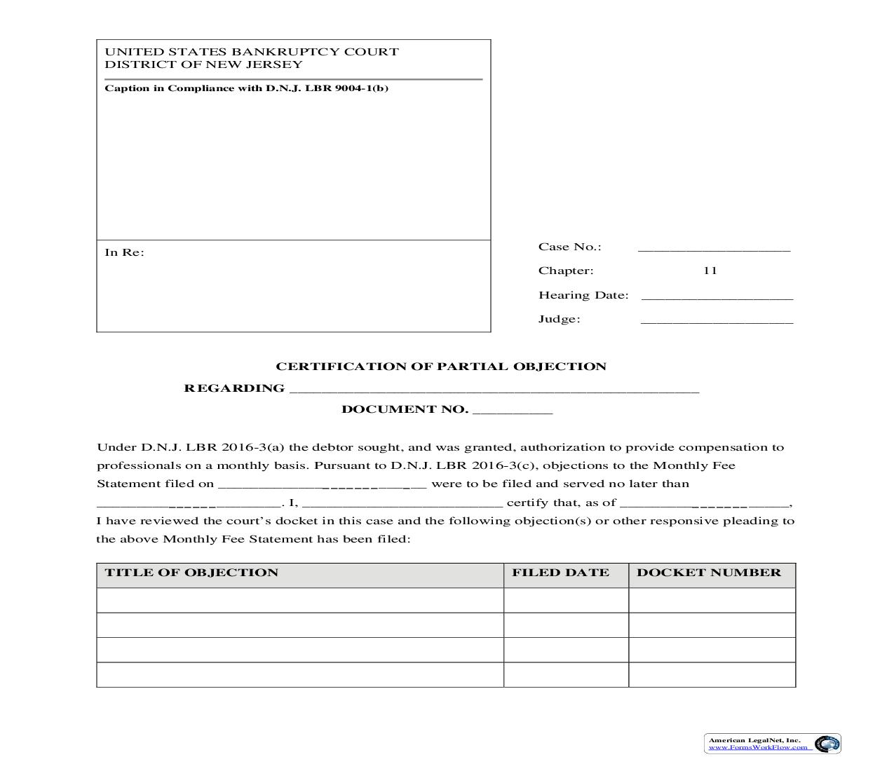 Certification Of Partial Objection {NJB CPO} | Pdf Fpdf Doc Docx | New Jersey