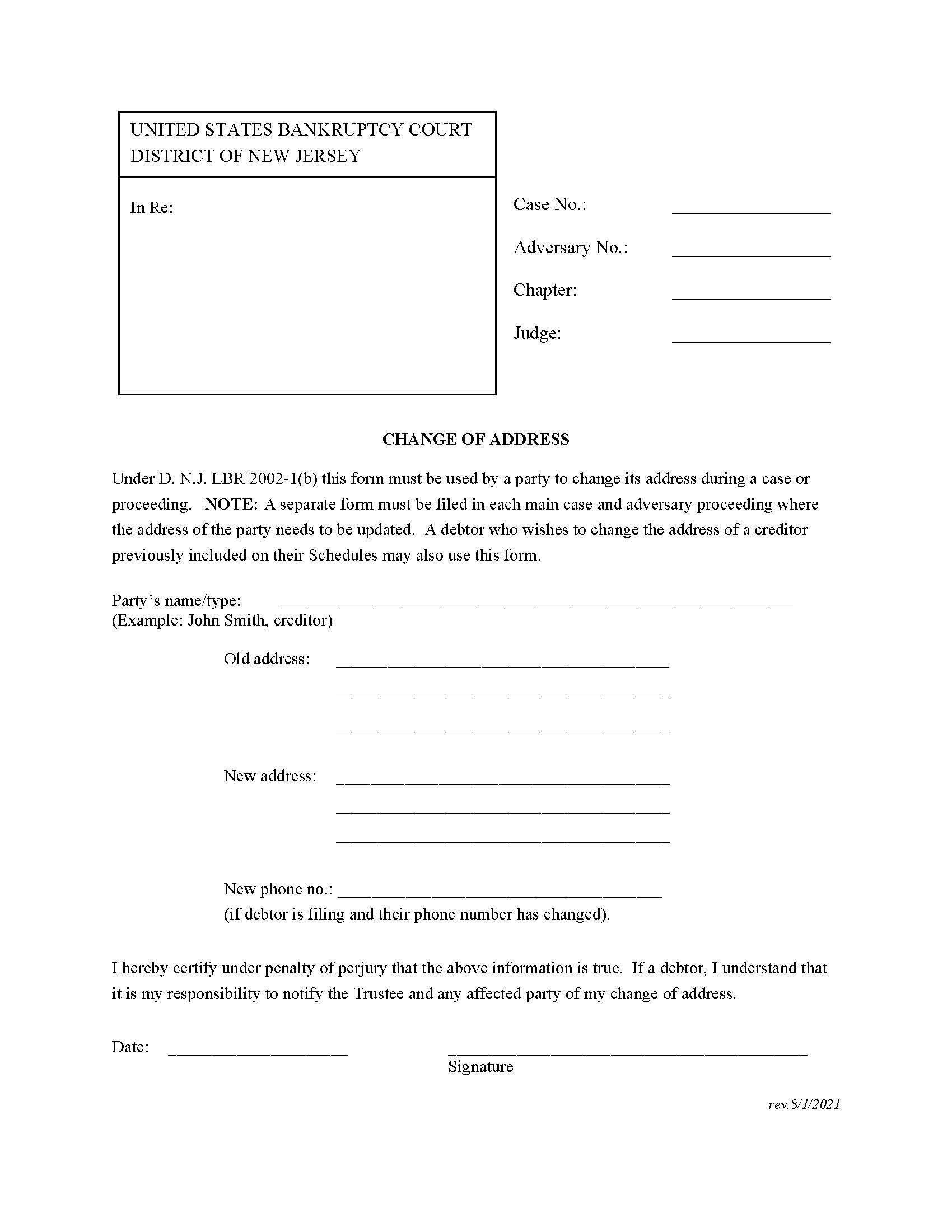 Change Of Address {COA} | Pdf Fpdf Doc Docx | New Jersey