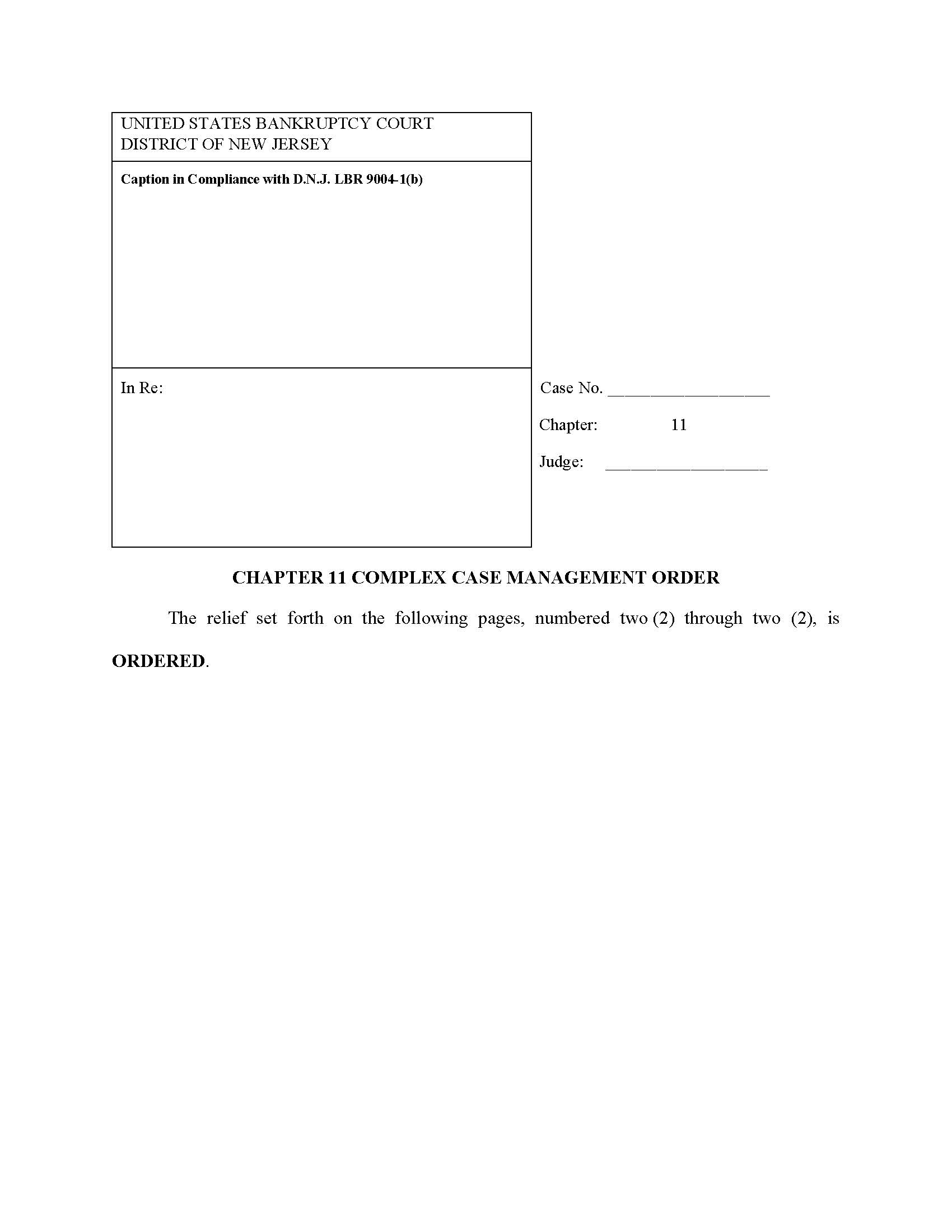 Chapter 11 Complex Case Management Order | Pdf Fpdf Docx | New Jersey