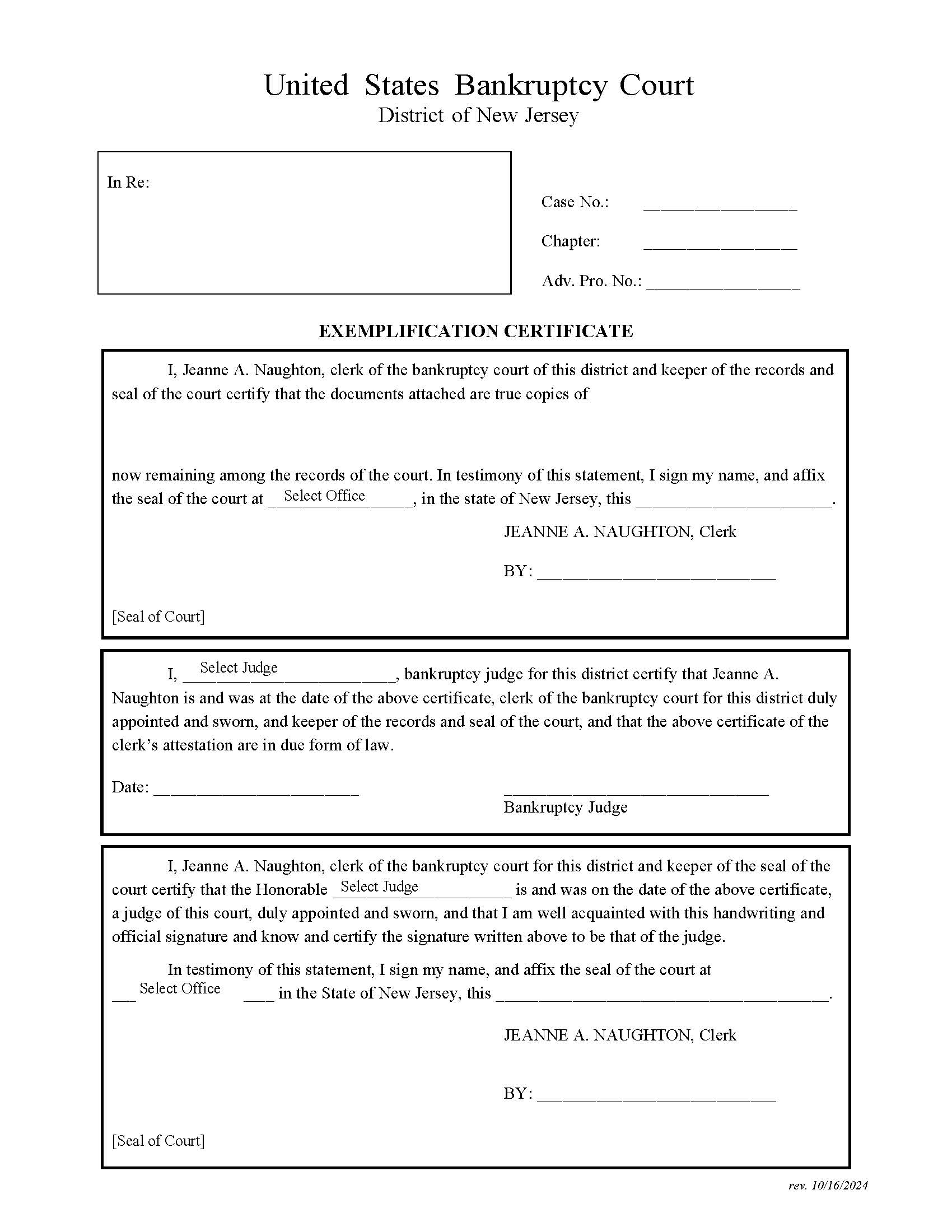 Exemplification Certificate {NJB EC} | Pdf Fpdf Doc Docx | New Jersey