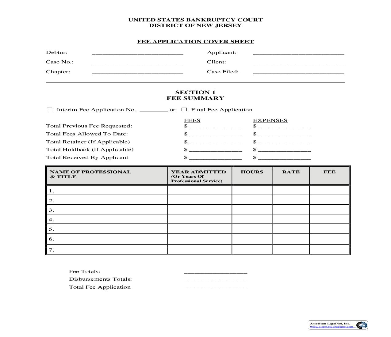 Fee Application Cover Sheet | Pdf Fpdf Doc Docx | New Jersey