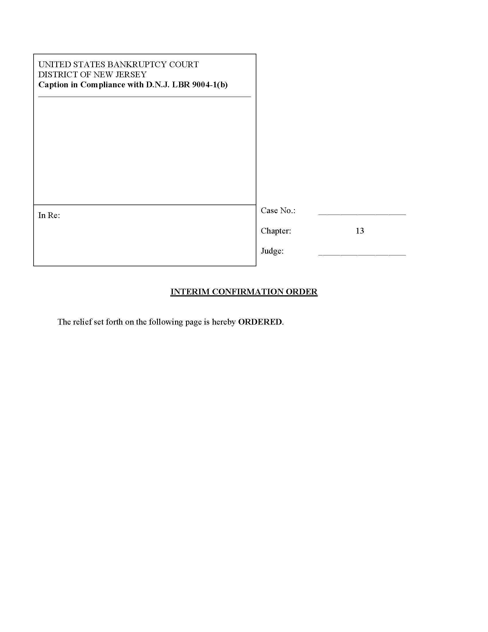 Interim Confirmation Order {NJB ICO} | Pdf Fpdf Doc Docx | New Jersey