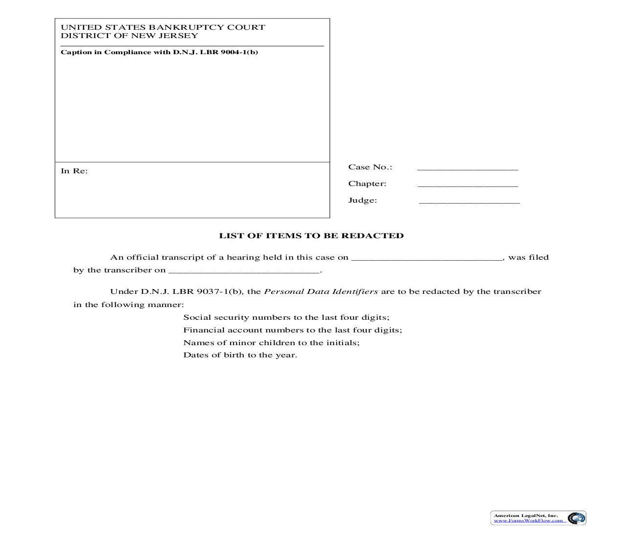 List of Items to be Redacted {NJB LIR} | Pdf Fpdf Doc Docx | New Jersey