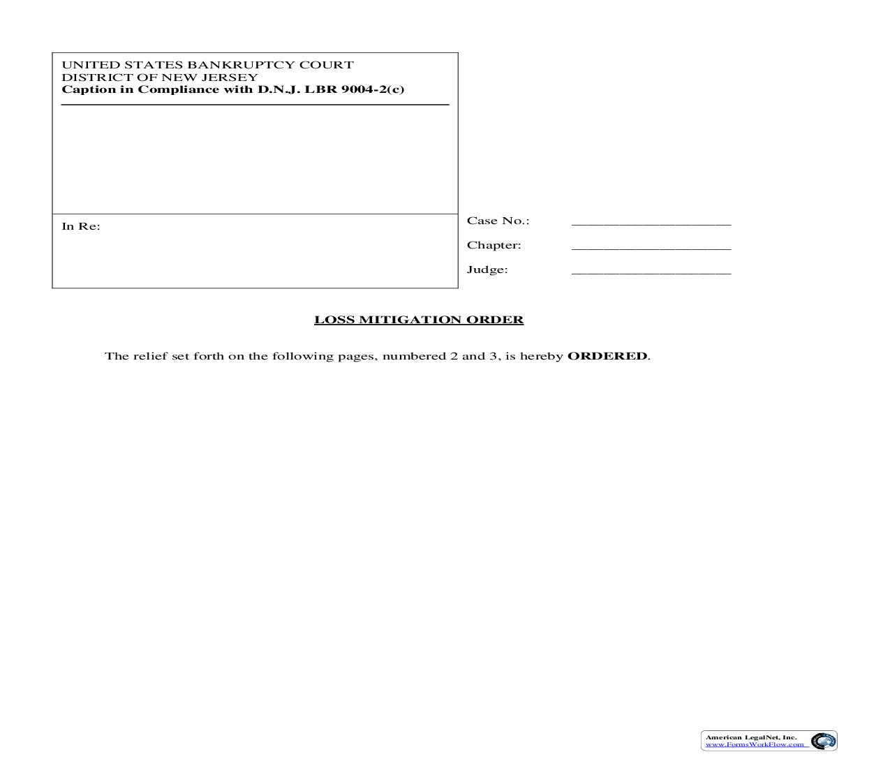 Loss Mitigation Order (NJB LMO) | Pdf Fpdf Doc Docx | New Jersey