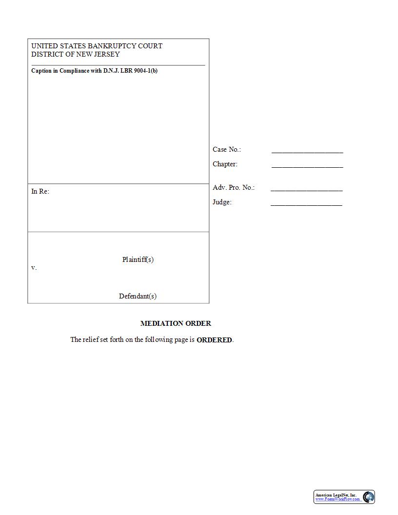 Mediation Order {NJB MO} | Pdf Fpdf Docx | New Jersey