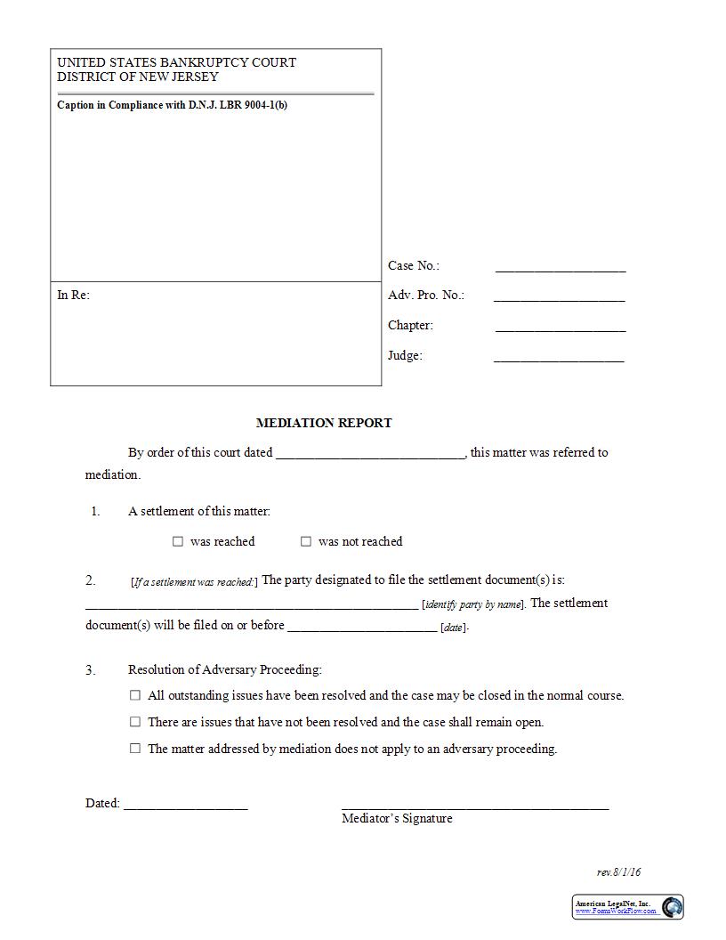 Mediation Report {NJB MR} | Pdf Fpdf Docx | New Jersey