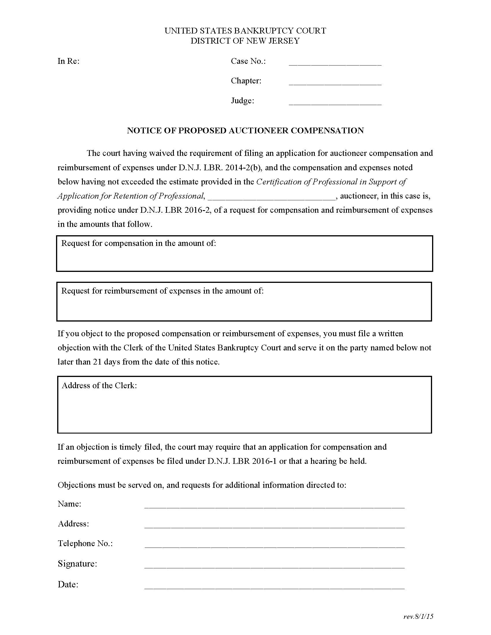 Notice Of Proposed Auctioneer Compensation | Pdf Fpdf Docx | New Jersey