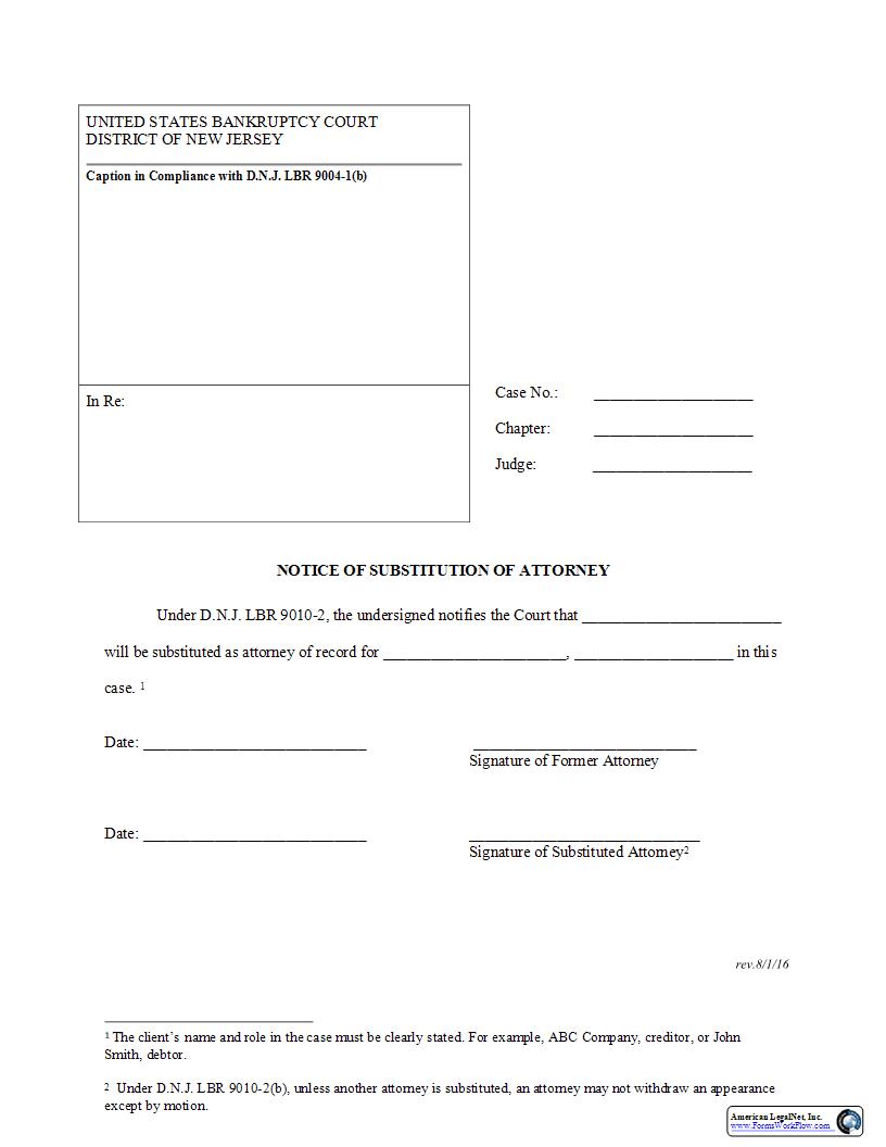 Notice Of Substitution Of Attorney {NJB NSA} | Pdf Fpdf Docx | New Jersey
