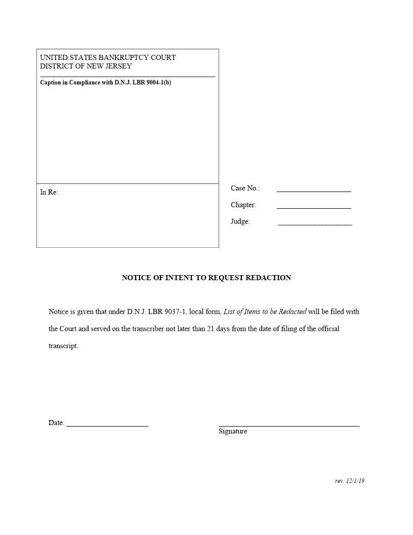 Notice of Intent to Request Redaction {NJB NIRR} | Pdf Fpdf Doc Docx | New Jersey