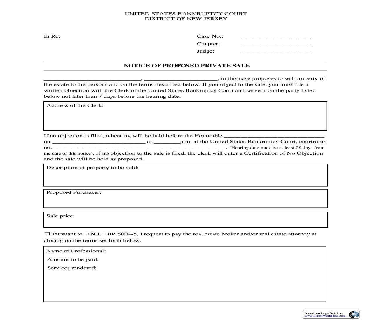 Notice of Proposed Private Sale | Pdf Fpdf Doc Docx | New Jersey