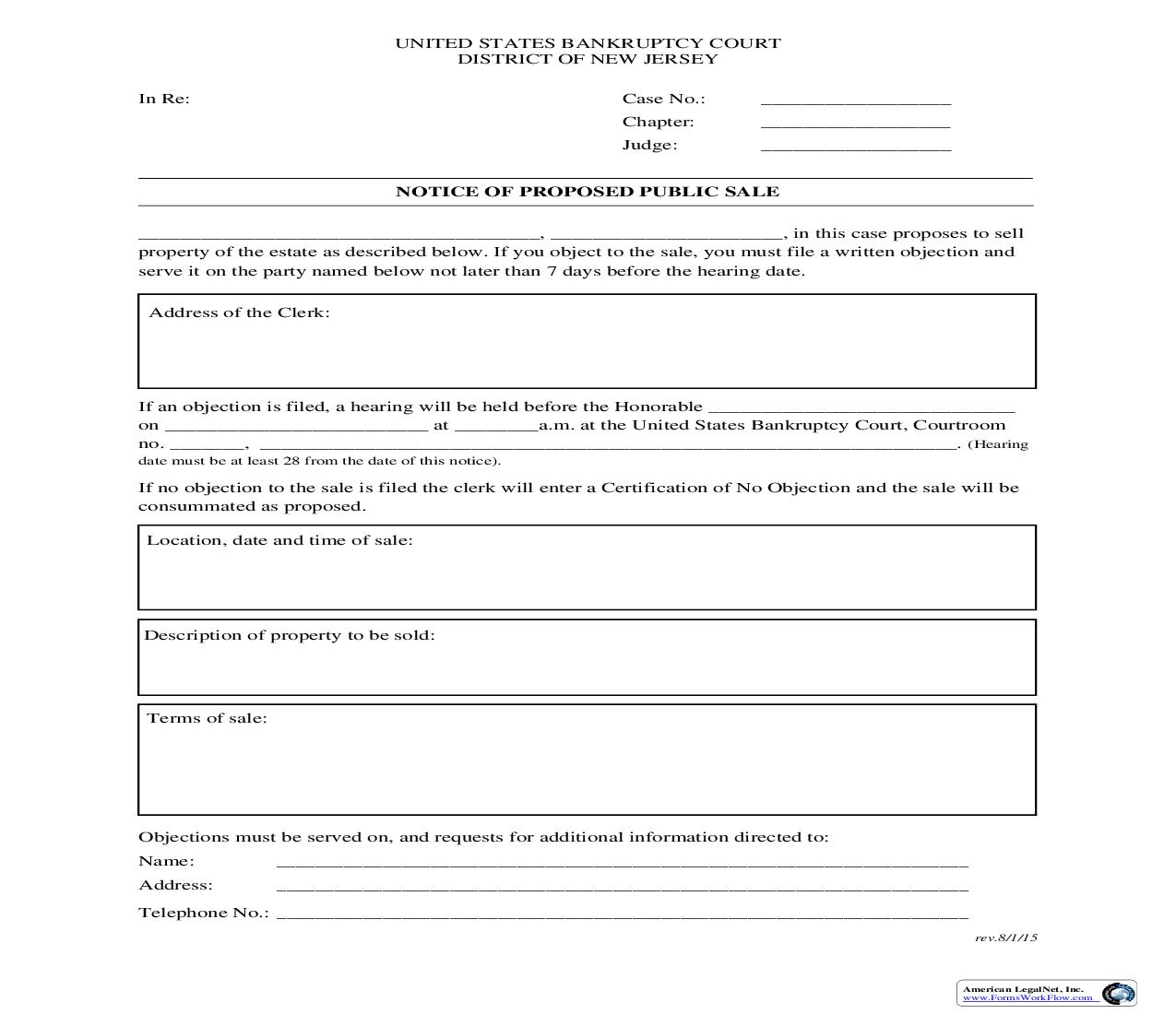 Notice of Proposed Public Sale | Pdf Fpdf Doc Docx | New Jersey