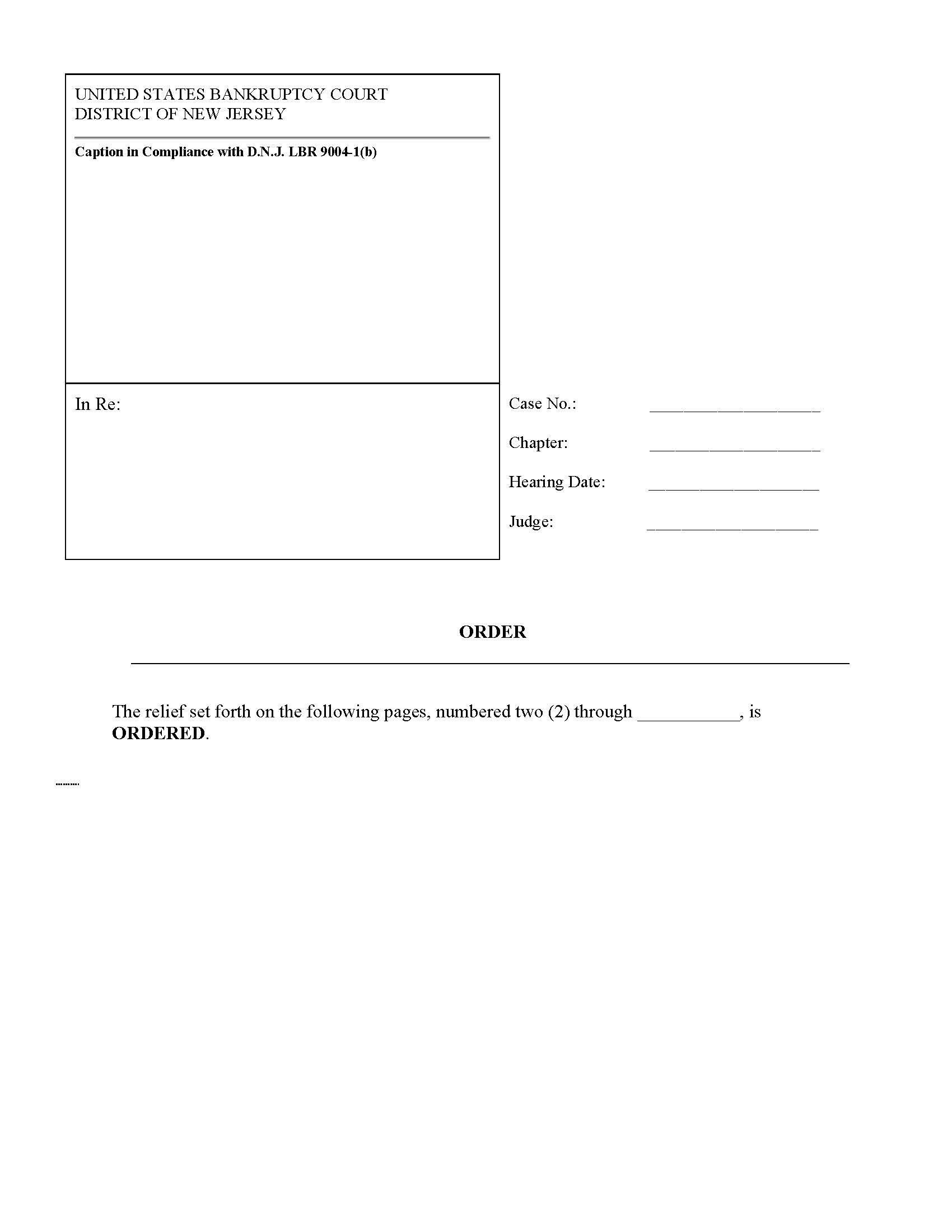 Order (Blank Bankruptcy Proceeding) {NJB BBP} | Pdf Fpdf Docx | New Jersey