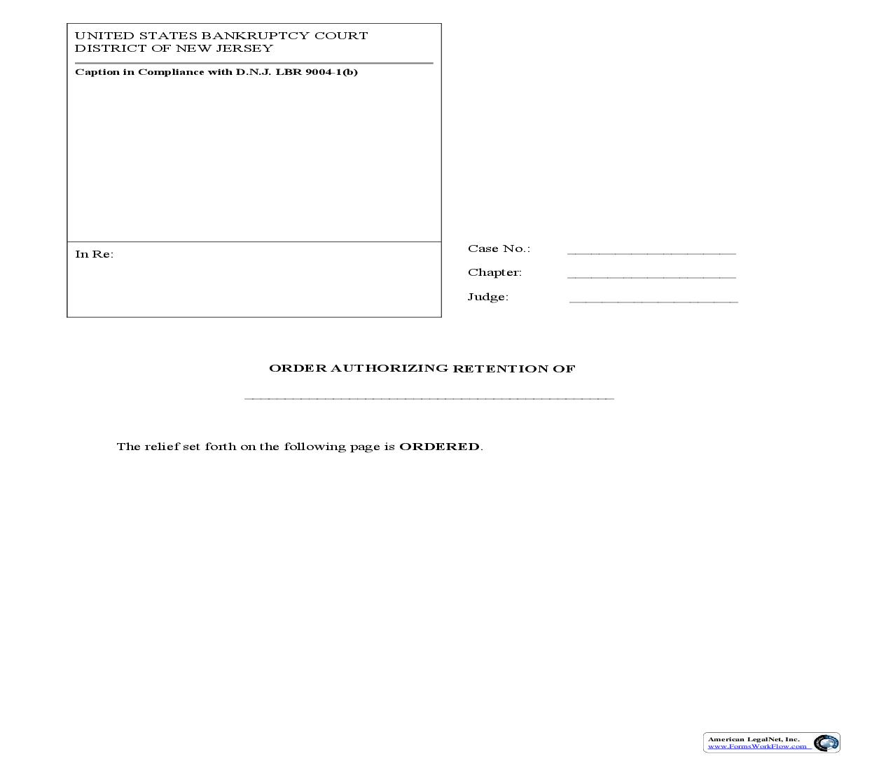 Order Authorizing Retention | Pdf Fpdf Doc Docx | New Jersey