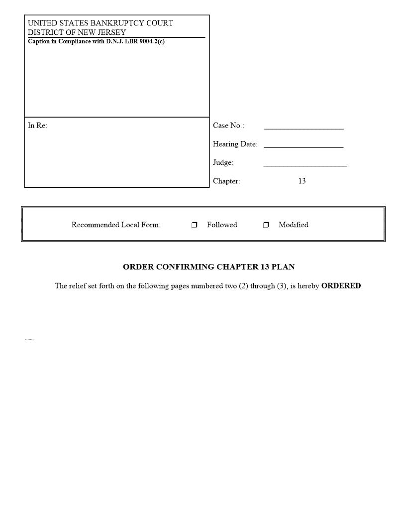 Order Confirming Chapter 13 Plan {NJB OCCh13P} | Pdf Fpdf Docx | New Jersey