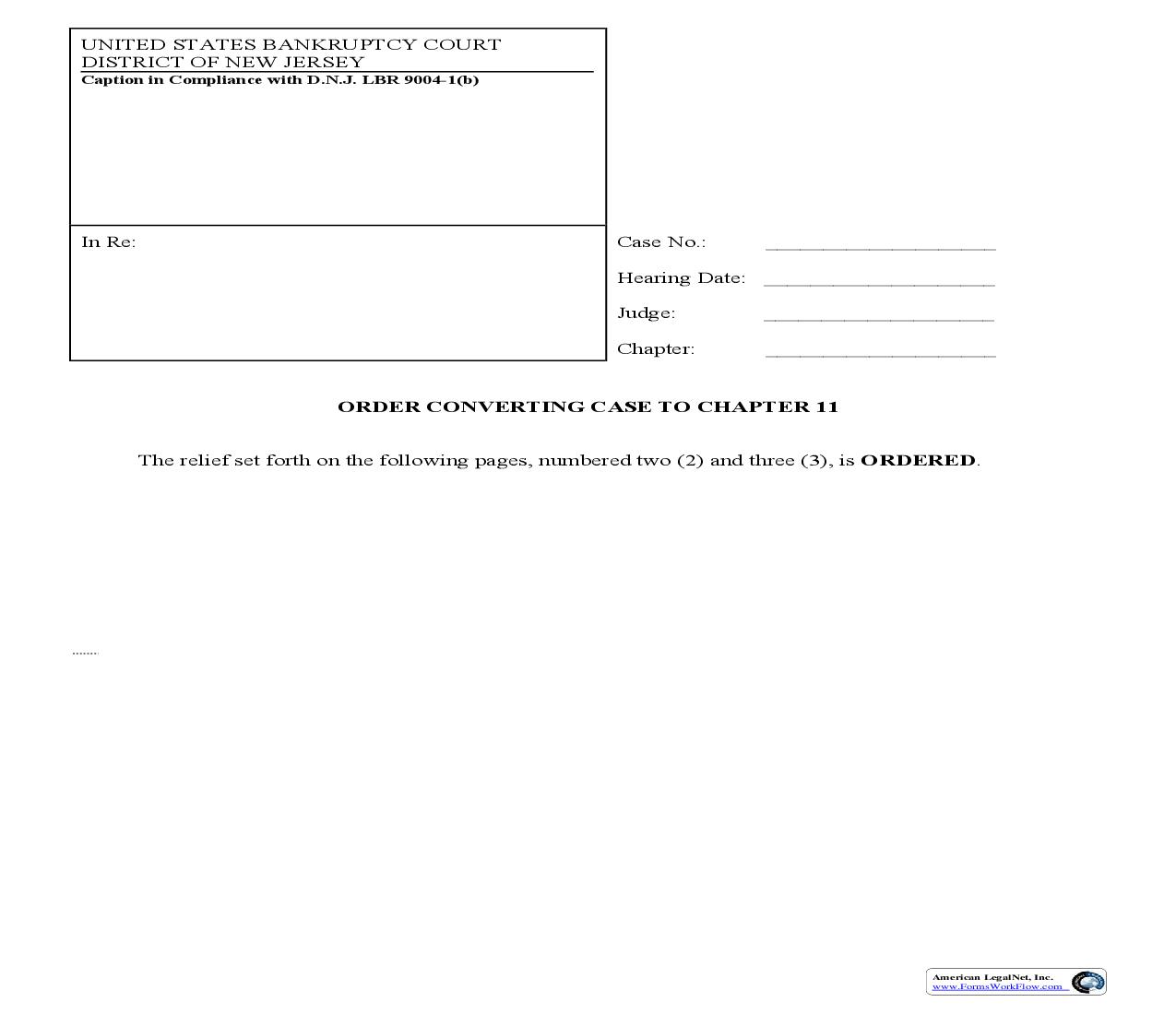 Order Converting Case To Chapter 11 | Pdf Fpdf Doc Docx | New Jersey