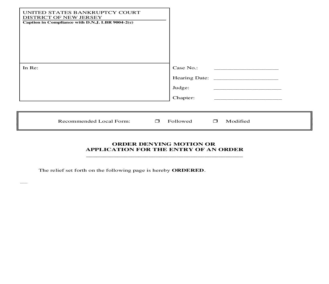 Order Denying Motion Or Application For The Entry Of An Order (Main Case) | Pdf Fpdf Doc Docx | New Jersey