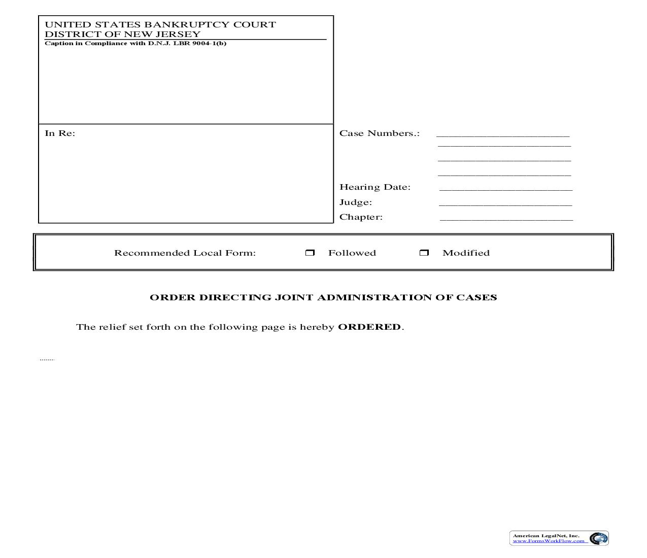 Order Directing Joint Administration Of Cases | Pdf Fpdf Doc Docx | New Jersey