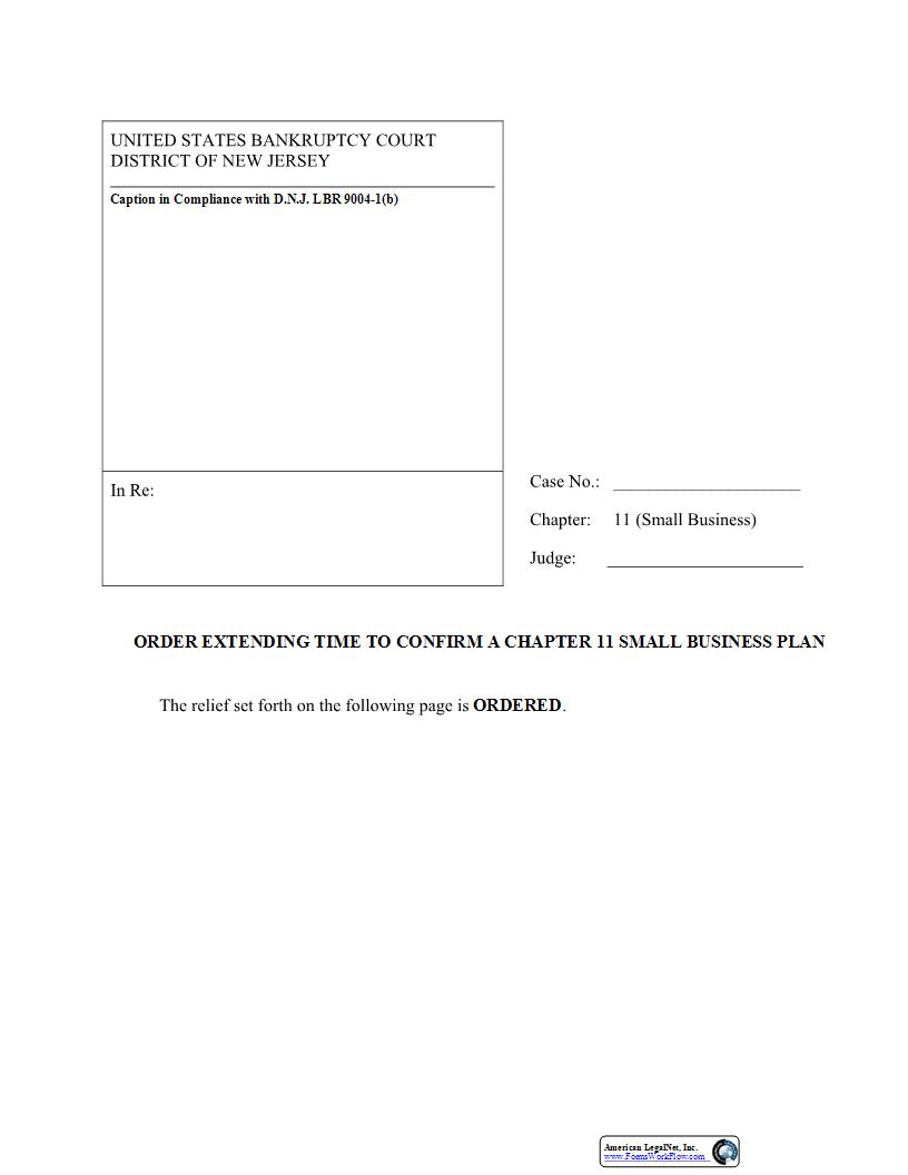 Order Extending Time To Confirm Chapter 11 Small Business Plan {NJB OETCH11SBP} | Pdf Fpdf Docx | New Jersey